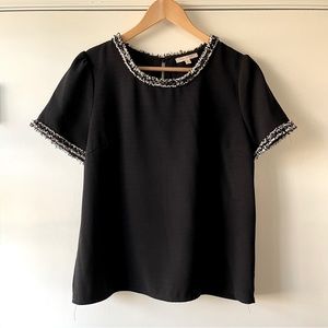 Stylish “Skies Are Blue” Black Statement Collar Blouse - Size M